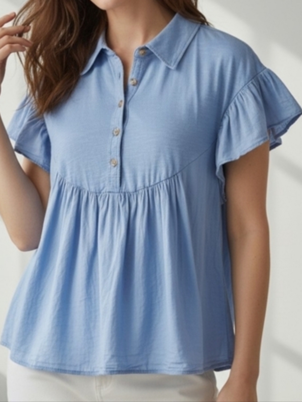 Anthropologie Pilcro Light Blue Button-Up Flutter Sleeve Blouse XS